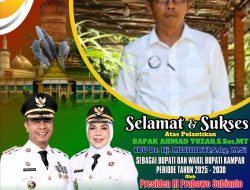 Ketua Tim Kemenangan Ahmad yuzar dan Misharti Tapung Hilir Sugianto: “Bupati Kampar Terpilih 2025 – 2030 Amanah Bagi Masyarakat Kampar”